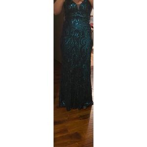 Long sparkly dark green dress